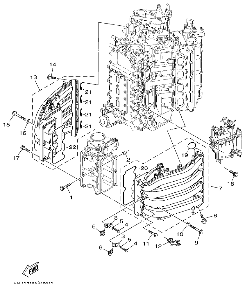 Yamaha F350AET, FL350AET INTAKE 1 parts diagram